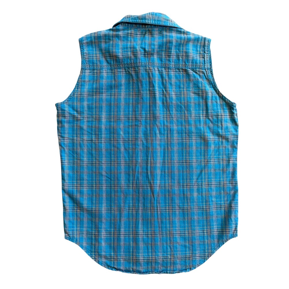 Wrangler Twenty X Womens Blue Plaid Sleeveless Button Down Western Shirt LJ6715M - Picture 2 of 5